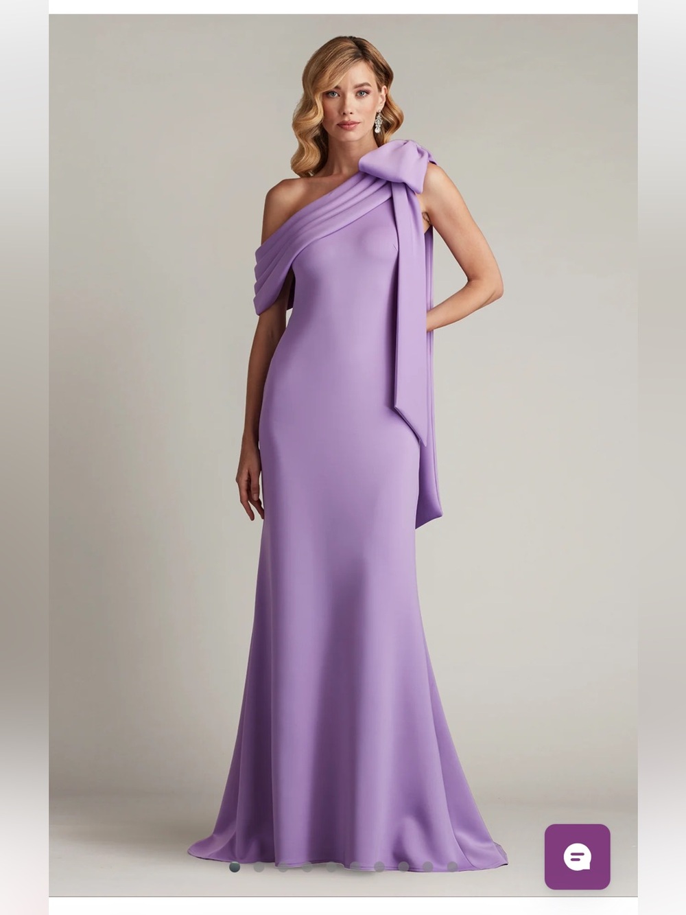 Tadashi Shoji Lavender One-Shoulder Bow Draped Gown